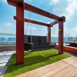 Costway 2-Person Patio Rattan Hanging Porch Swing Bench Chair Cushion BeigeBlackRedTurquoise