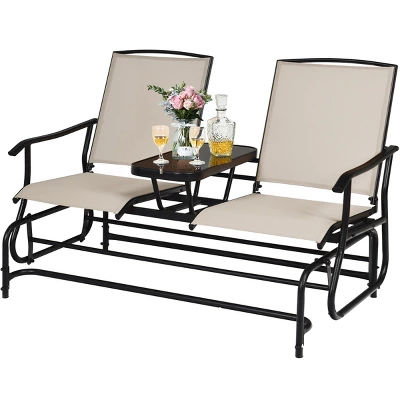 Costway 2 Person Patio Double Glider Steel Frame Loveseat Rocking With Center Table 12 Costway 2 Person Patio Double Glider Steel Frame Loveseat Rocking With Center Table - Image 10