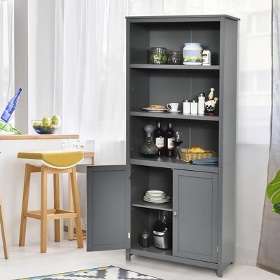 Costway Bookcase Shelving Storage Wooden Cabinet Unit Standing Bookcase W/Doors Gray/White 10 Costway Bookcase Shelving Storage Wooden Cabinet Unit Standing Bookcase W/Doors Gray/White - Image 8