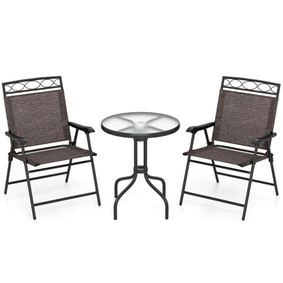 Costway 3 PCS Outdoor Bistro Dining Furniture Set With 1.57" Umbrella Hole Rippled 3 Costway 3 PCS Outdoor Bistro Dining Furniture Set With 1.57" Umbrella Hole Rippled