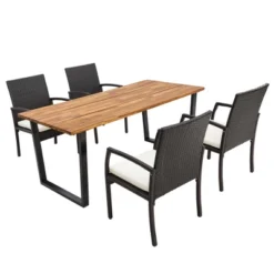 Costway 5 PCS Patio Rattan Dining Set Acacia Wood Table 4 Wicker Chairs With Umbrella Hole -Costway GUEST c0ad8d38 c150 43e2 9943 e6b9b4a3d634