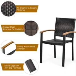 Costway 7 PCS Patio Rattan Dining Set Acacia Wood Table Top Stackable Chair -Costway GUEST c0e21cde e8c9 40a9 a0c2 02009abf860c