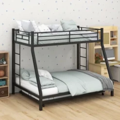 Costway Twin Over Full Metal Bunk Bed With Trundle Slats Support For Teens Adults Black -Costway GUEST c14a39ab 4705 439b a2e3 0038a28debd3