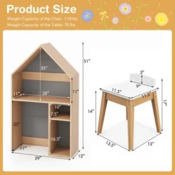 Costway Kids House-Shaped Table & Chair Set Wooden Toy Organizer Cabinet With Blackboard Grey/White -Costway GUEST c197ed60 a17b 401f 8f73 8e155fb79088