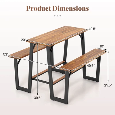 Costway Patio Picnic Table Bench Set With Acacia Wood Tabletop Benchtop Built-in Footrests 4 Costway Patio Picnic Table Bench Set With Acacia Wood Tabletop Benchtop Built-in Footrests - Image 2