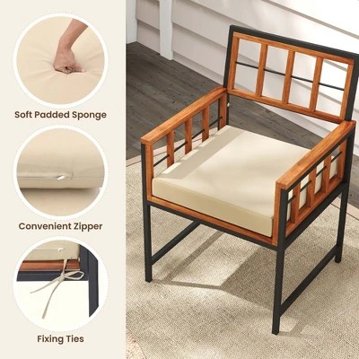 Costway 7 PCS Patio Dining Set Outdoor Acacia Wood Table With Soft Cushions Umbrella Hole 10 Costway 7 PCS Patio Dining Set Outdoor Acacia Wood Table With Soft Cushions Umbrella Hole - Image 8