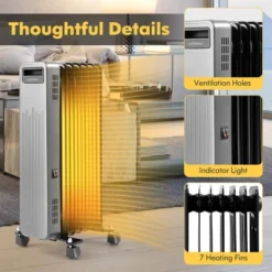 Costway 1500W Oil-Filled Radiator Heater Portable Electric Space Heater 3 Heat Settings -Costway GUEST c1e9c852 37eb 4f26 a382 1ee5354930be