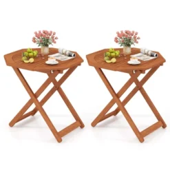 Costway 1/2 PCS Outdoor Patio Folding Wood Dining Table For 4 With 2" Umbrella Hole For Garden -Costway GUEST c200c98e f8cb 417c bd43 8cd7fd27fe0d