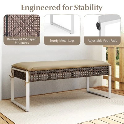 Costway Set Of 2 Outdoor Ottoman Bench Patio PE Rattan Footrest W/ Soft Cushion & Metal Frame 9 Costway Set Of 2 Outdoor Ottoman Bench Patio PE Rattan Footrest W/ Soft Cushion & Metal Frame - Image 7