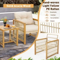 Costway 3PCS Patio PE Wicker Conversation Set Acacia Wood Frame WithSeat & Back Cushions -Costway GUEST c277174d c10c 4b60 9166 f25ad488a162
