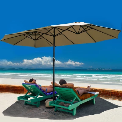 Costway 15' Market Outdoor Umbrella Double-Sided Twin Patio Umbrella With Crank Beige 12 Costway 15' Market Outdoor Umbrella Double-Sided Twin Patio Umbrella With Crank Beige - Image 10