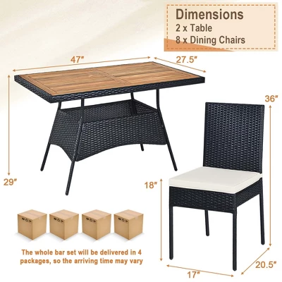 Costway 10 PCS Patio Rattan Dining Set Rectangular Wood Top Tables Cushioned Chair Garden 4 Costway 10 PCS Patio Rattan Dining Set Rectangular Wood Top Tables Cushioned Chair Garden - Image 2