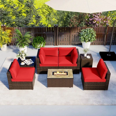 Costway 7 Pieces Outdoor Furniture Set With 32" Fire Pit Table And Propane Tank Cover Black/Navy/Red/White/Turquoise 14 Costway 7 Pieces Outdoor Furniture Set With 32" Fire Pit Table And Propane Tank Cover Black/Navy/Red/White/Turquoise - Image 12