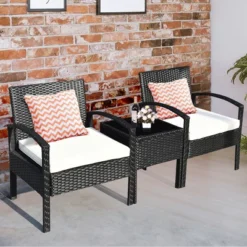 Costway 3PCS Patio Rattan Furniture Set Table & Chairs Set With Thick Cushions Garden -Costway GUEST c2cd3a0c de2b 4965 acf1 4adf8e346c1e