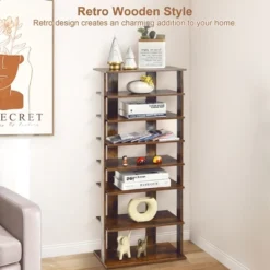 Costway Patented 7-Tier Double Shoe Rack Free Standing Shelf Storage Tower Rustic Brown -Costway GUEST c3008e18 34c5 452a 9e73 f4439f94567d