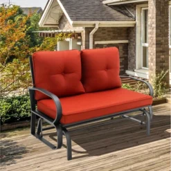 Costway Patio 2-Person Glider Bench Rocking Loveseat Cushioned Armrest Brick RedBeigeBlue -Costway GUEST c3128d53 ad83 4454 8e29 998a2217c8a1