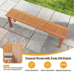 Costway 59" Long Patio Dining Bench With Teak Oil Finish & Slat Seat Accent Entryway Bench -Costway GUEST c32efd3e 1d47 42ca 8f2f 8ddf350941a9