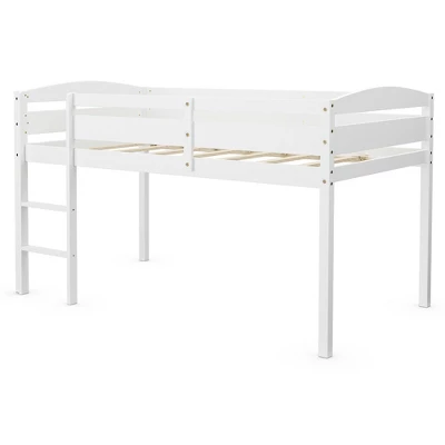 Costway Twin Low Loft Bunk Junior Bed Bedroom Wooden Guard Rail Ladder White/Espresso/Grey 13 Costway Twin Low Loft Bunk Junior Bed Bedroom Wooden Guard Rail Ladder White/Espresso/Grey - Image 11
