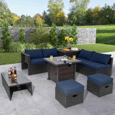 Costway 9 PCS Patio Furniture Set With 32" Fire Pit Table 50,000 BTU Square Propane Fire Pit Black/Grey/Navy/Red/Turquoise/White 14 Costway 9 PCS Patio Furniture Set With 32" Fire Pit Table 50,000 BTU Square Propane Fire Pit Black/Grey/Navy/Red/Turquoise/White - Image 12