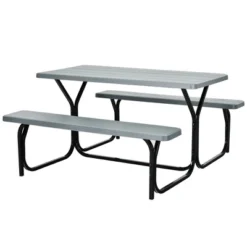 Costway Picnic Table Bench Set Outdoor Camping Backyard Garden Patio Party All Weather Gray/Green -Costway GUEST c37ab835 e93d 488d b6ca 3bb8ce12421b
