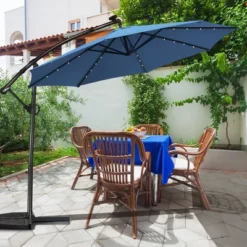 Costway 10FT Patio Offset Umbrella Solar Powered LED 360Degree Rotation Aluminum Blue -Costway GUEST c3a1779f 85bf 4214 b64d 5fdde8d515b6