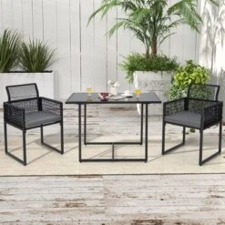 Costway 3 PCS Patio PE Wicker Furniture Set Cushioned Chairs With Folding Backrest Backyard Black/White -Costway GUEST c3bcc8c1 f02d 4023 a84f 26444e7b6b56