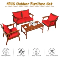 Costway 4PCS Patio Rattan Furniture Set Acacia Wood Frame Cushioned Sofa Chair -Costway GUEST c3c591e6 b2d1 4d1a 8da2 e79181f99a35