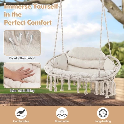 Costway Swing Chair Hand-Woven Rope Hanging Chair With Thick Cushion & Folding Metal Frame 7 Costway Swing Chair Hand-Woven Rope Hanging Chair With Thick Cushion & Folding Metal Frame - Image 5