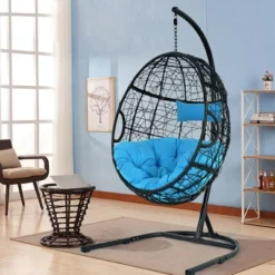 Hammock Chair With Stand Hanging Cushioned Swing Egg Chair For Indoor BlueRed -Costway GUEST c3f52f5a ba73 40db b4d4 bd3248b77b7c