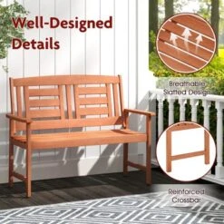Costway Outdoor Solid Wood Loveseat With Inclined Backrest & Slatted Seat Teak Painting -Costway GUEST c40f2d33 be42 48b3 8d0f f5e26cf456ee