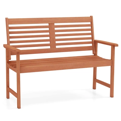Costway Patio Solid Wood Loveseat With Inclined Backrest & Slatted Seat Teak Painting 3 Costway Patio Solid Wood Loveseat With Inclined Backrest & Slatted Seat Teak Painting