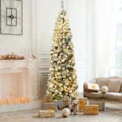 Costway 4.5/6/7.5 Ft Pre-lit Snow Flocked Artificial Pencil Christmas Pine Tree With 150/250/350 LED Lights -Costway GUEST c44679b8 87a9 49e6 97f0 e88bca37eb11