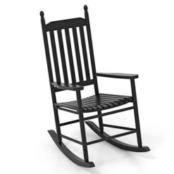Costway Outdoor Wooden Rocking Chair With Solid Rocking Base Slatted Seat & Back Patio Black/Brown/White -Costway GUEST c4541d81 3609 4f9a 8239 198a4e05715e
