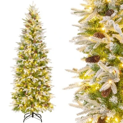 Costway 6/7.5/9 FT Flocked Christmas Tree With 671/913/1310 PE PVC Branch Tips 280/350/470 Warm White LED Lights 12 Costway 6/7.5/9 FT Flocked Christmas Tree With 671/913/1310 PE PVC Branch Tips 280/350/470 Warm White LED Lights - Image 10