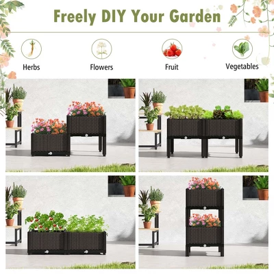 Costway Elevated Plastic Raised Garden Bed Planter Kit For Flower Vegetable Grow 2 Set 9 Costway Elevated Plastic Raised Garden Bed Planter Kit For Flower Vegetable Grow 2 Set - Image 7