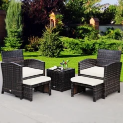 Costway 5PCS Patio Rattan Wicker Furniture Set Sofa Ottoman W/ Cushions -Costway GUEST c4f7d58e 5e1c 4d8d 9186 49c1a5b23507