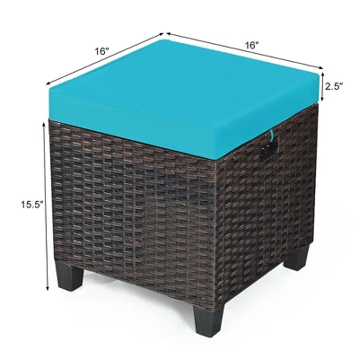 Costway 2PCS Patio Rattan Ottoman Cushioned Seat W/ Foot Rest Turquoise 4 Costway 2PCS Patio Rattan Ottoman Cushioned Seat W/ Foot Rest Turquoise - Image 2