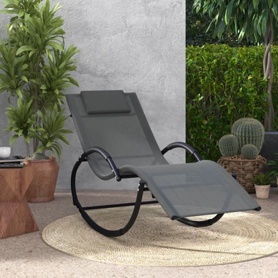 Costway 1/2 PCS Outdoor Rocking Lounge Chair With Removable Headrest Breathable Backrest & Seat Grey 3 Costway 1/2 PCS Outdoor Rocking Lounge Chair With Removable Headrest Breathable Backrest & Seat Grey