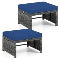 Costway Patio Ottomans Set Of 2 PE Rattan Footstools With Removable Cushions & Metal Frame Red/Gray/Black/White/Turquoise/Navy -Costway GUEST c5efd125 2909 4fb7 ba6d 4ddebf1417df