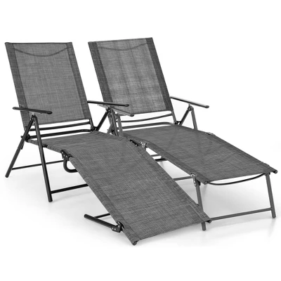 Costway 2 Piece Patio Folding Chaise Lounge Chairs With 6-Level Backrest Reclining Chairs Tan/Black/Grey 13 Costway 2 Piece Patio Folding Chaise Lounge Chairs With 6-Level Backrest Reclining Chairs Tan/Black/Grey - Image 11