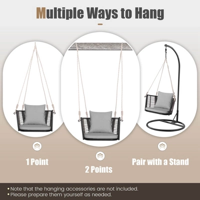 Costway Patio Hanging Rattan Basket Chair Swing Hammock Chair With Seat Cushion Navy/Grey/Beige 10 Costway Patio Hanging Rattan Basket Chair Swing Hammock Chair With Seat Cushion Navy/Grey/Beige - Image 8