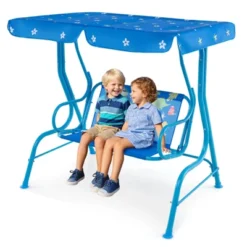 Costway 2-Seater Toddler Porch Swing Chair With Metal Stand Adjustable Canopy Safety Belts Blue/Pink/Yellow -Costway GUEST c6e5b91e 30ba 49ed 9188 2a96b3e34538