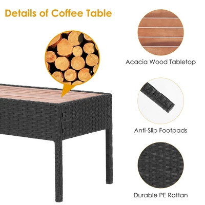Costway 4PCS Patio Rattan Furniture Set Cushioned Chair Wooden Tabletop Black 8 Costway 4PCS Patio Rattan Furniture Set Cushioned Chair Wooden Tabletop Black - Image 6