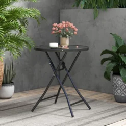 Costway 23'' Round Folding Table Outdoor Patio Bistro Table With Tempered Glass Tabletop -Costway GUEST c7081a8b 5876 4e13 9f6e b629663d93c7