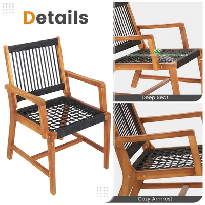 Costway Patio 3pcs Acacia Wood Outdoor Furniture Bistro Set All-Weather Rope Woven 8 Costway Patio 3pcs Acacia Wood Outdoor Furniture Bistro Set All-Weather Rope Woven - Image 6