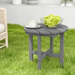 Costway Patio 18'' Adirondack Round Side Table All Weather HDPE End Table Outdoor Grey