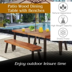 Costway 3 Pieces Picnic Table Set Acacia Wood Table Bench With Steel Legs Outdoor Patio -Costway GUEST c76592de e98a 4121 8146 dc9d1e770e0f