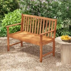 Costway 2-Person Outdoor Garden Wood Bench With Backrest Armrests For Yard Porch -Costway GUEST c7671a78 6805 40cb b7fc f90046864b5d