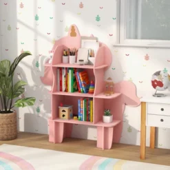Costway Unicorn Bookcase For Kids 3-Tier Toy Storage Organizer With Open Storage Shelves