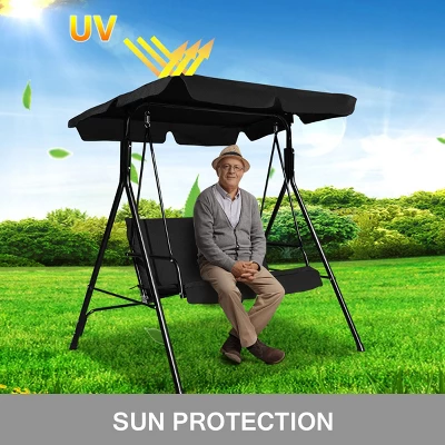 Costway Loveseat Patio Canopy Swing Glider Hammock Cushioned Steel Frame Outdoor Black 8 Costway Loveseat Patio Canopy Swing Glider Hammock Cushioned Steel Frame Outdoor Black - Image 6